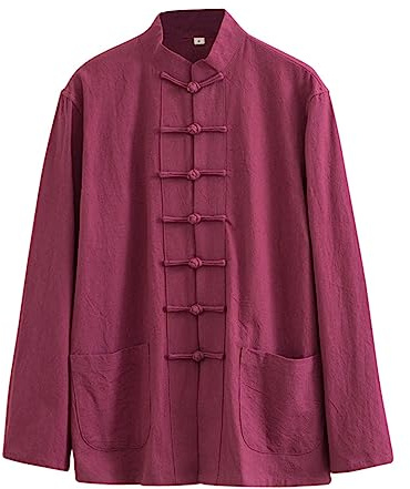 Veste Kung Fu Loose, Tai Chi Uniforme Hommes Chinoise Kung Fu Vêtements Coton Linge de Linge Vêtements Chun, Manches Longues Tang Costume Hanfu Veste Hanfu Couteau D red-3XL