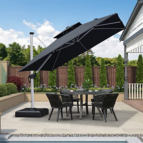 PURPLE LEAF Parasol Déporté 3 x 3 m Carré, Parasol De Jardin Extérieur, Toit à Double Rotatif 360°, Armature de Parapluie en Aluminium, Avec Protection Solaire UPF50+, Pour Terrasses, Piscines, Gris