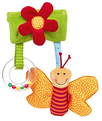Sigikid Anhänger Schmetterling, PlayQ Lernspielzeug zum Aufhängen an Babyschale und Kinderwagen, Spielspaß mit Rassel und Knisterfolie, für Babys auf Reisen, Art.-Nr. 42871, mehrfarbig, 24x14x3 cm