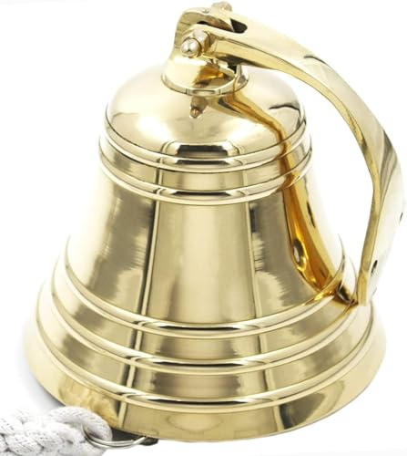Nautical Brass Ship Bell – Heavy Duty Polished 5 Inch Wall Mounted Hanging Bell for Indoor & Outdoor Use