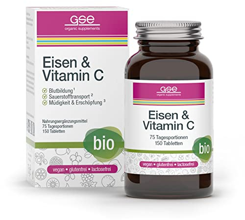 GSE Eisen & Vitamin C Complex Tabletten, 150 Stück, Vitamin C in Bio-Qualität aus dem Curryblatt, 100% vegan und ohne Zusatzstoffe