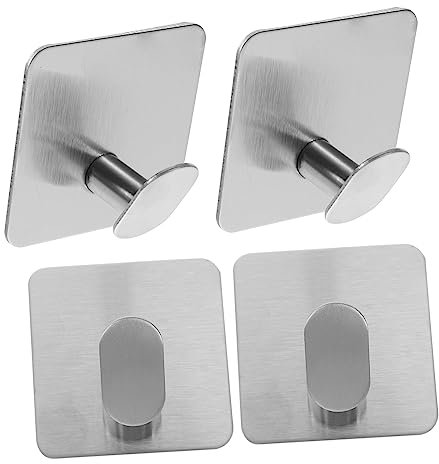 BRIGHTFUFU 4pcs Stainless Steel Bathroom Wall Hooks Sticky Self Adhesive Towel Hooks for Hanging Robes Kitchen Towels Door Coats Organizer