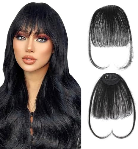RPAEOY Haarschmuck Bangs Clip Haare Haarverlängerungen Flat Bang mit Schläfen Echthaar Front Face Fringe Pony Haarteile Pony Extension für Frauen das Tägliche Tragen (Schwarz)