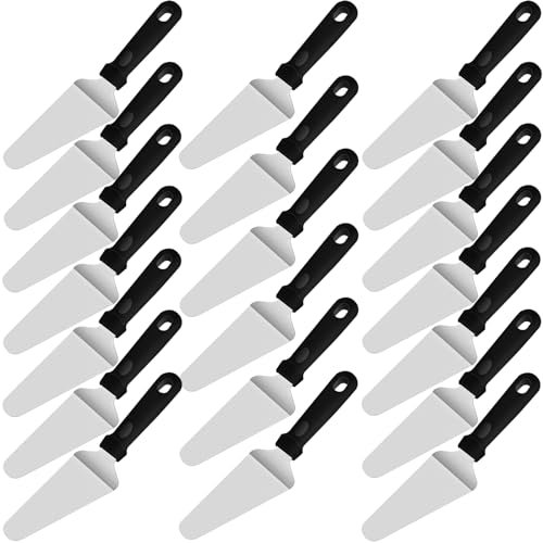 20 Pack Pizza Spatula Pie Server Stainless Steel Cake Server, Non Slip Plastic Handle Pizza Cake Holder Transfer Triangular Spade Spatula Shovel for Pizza Cake Biscuit Baking(Black)