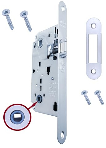 Serrure AGB porte intérieure encastrée pour salle de bain WC série CENTRO (face 18 x 196, décroché, chromé opaque)