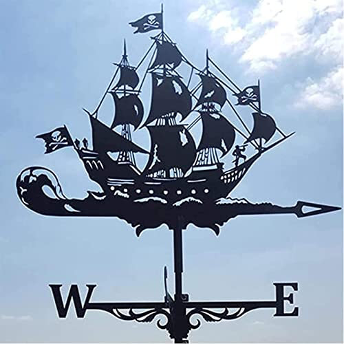 Brigtviee Wetterhahn Großes Schiff Wetterfahne Retro Metall Windfahne Anti-Rost Weather Vane Weathervane Windrichtungsanzeiger für Garten Roof Deko, 55x35cm, Schwarz