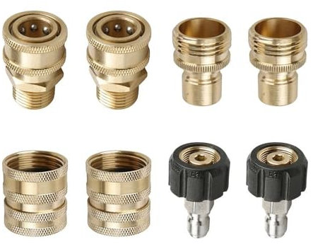 Benustra Hochdruckreiniger-Adapter, 6-teiliges Edelstahl-Hochdruckreiniger-Schnellverbindungs-Set inklusive M22-14 auf Stecker und Buchse, 0,95 cm Schnelltrennung und Gewindestopfen für