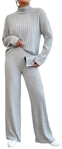 Agiyenna Abito Lavorato a Maglia da Donna Tuta da Jogging Maglia a Maniche Lunghe Pullover con Pantaloni Set 2 Pezzi Elegante in Due Pezzi Tuta Activewear Comodo Loungewear Set con Scollo a V