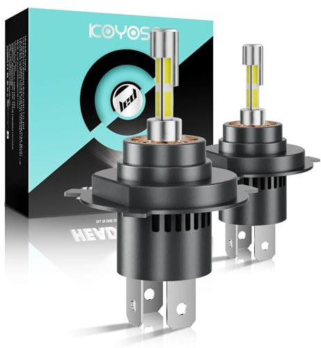 KOYOSO H4 LED Ampoules 100W : 20000LM 6500K 360° Phares 6500K Blanc 400% Super Brillant Éblouissants et feux de croisement Kit de remplacement halogène pour voiture 12V