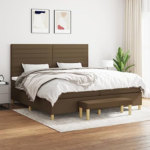 YUHI-HQYD Boxspringbett mit Matratze,Matratzenfundament,Bettgestell mit Kopfteil,Plattform-Bettgestell,Lattenrost,für Schlafzimmer, Arbeitszimmer,Wohnungen, Dunkelbraun 200x200 cm Stoff