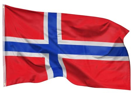 PHENO FLAGS norsk flagga 90 x 150 cm med mässingsöljetter – slitstark flagga för flaggstång – 100 % polyester