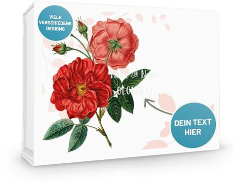 Verpackungswelt Personalisierte Geschenk-Box zur Hochzeit | 31x22x10 cm | Geschenk-Karton mit Deckel & Magnet-Verschluss | Geschenk-Verpackung mit romantischem Blumen-Design ‘Rote Rosen’