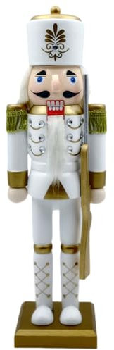 Surakey Roi Soldat Casse-Noisette en Bois Blanc 4 Styles Grand Soldat Peint en Bois Traditionnels Casse-Noisette Statue de Marionnette en Bois D茅coration de No毛l Artisanat d'art, Type 2