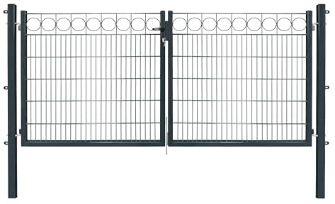 Dekor Doppeltore EXCLUSIVE in den Ausführungen Karo & Ring für Stabmattenzäune - Drahtstärke: 6/5/6 mm - mit Zierornamenten (RING, Anthrazit, B 300 x H 120 cm)