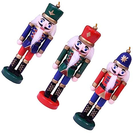 Cabilock 3pcs Nutcracker Figurine Pendants Cartoon Puppet Christmas Tree Crafts Xmas Soldier Adorn Doll Decorations