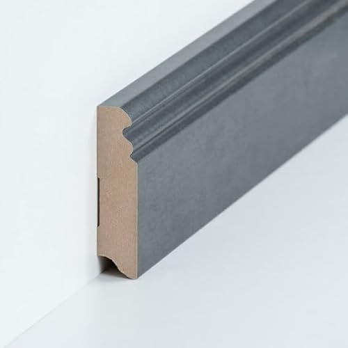 PROVISTON - Battiscopa in MDF, 19 x 80 x 2500 mm, nucleo in MDF laminato, grigio per incollare, viti e chiodi, 62,5 m, 25 pezzi