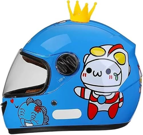 Integraler Motorradhelm für Kinder, ECE-zugelassener Rollerhelm mit Sonnenblende und abnehmbarem Schal, Rollerhelm für Jungen und Mädchen im Alter von 3 bis 12 Jahren F,48-55CM
