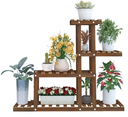 RUVOO Pflanzenregal Blumentreppe Blumenständer Blumenregal Für Den Innenbereich, Blumenständer Aus Holz, Pflanzenständer, Regal, Pflanzenständer Aus Holz Pflanzenständer Blumenregal Blumenbank