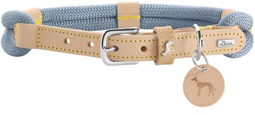 HUNTER Malia Hundehalsband | aus geschmeidigem Tau & robustem Leder, leicht, strapazierfähig, Made in Germany, Farbe: Taubenblau/Natur, Größe: 60