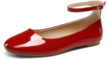 DREAM PAIRS Ballet Flats Shoes for Women, Cute Round Toe Women's Flats with Ankle Strap, Comfortable Dress Business Casual Office Work Shoes for Women,Size 6.5,Red,DWUMFA2510