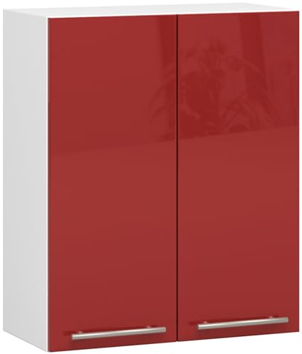 AKORD | Armoire de Cuisine Suspendue - Oliwia W60 | Meuble avec 2 Portes et 2 Étagères | Armoire de Rangement | 60x30x72 cm | Blanc | Rouge Brillant