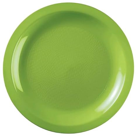 Monouso | 25 Platos Llanos Redondos de Plástico PP, Ø22cm, Verde Lima, Reutilizables, Hasta 125 usos, Apto para Lavavajillas, Plástico Duro, Rígico, Reciclable, Ideal para Fiestas y Eventos.