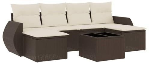 vidaXL Garten Sofagarnitur mit Kissen 7-TLG., Gartenmöbel Gartengarnitur, Sitzgruppe Sitzgarnitur, Lounge Sofa Garnitur Terrasse, Braun Poly Rattan