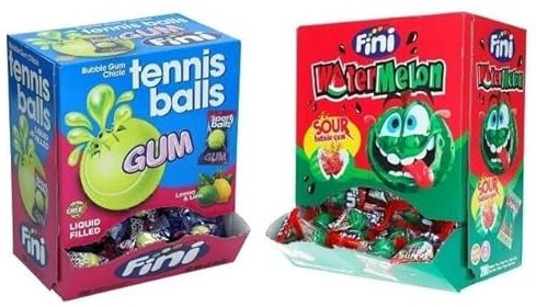 2 Boxen Fini Kaugummi Mix aus 2 Sorten (1x Tennisbälle + 1 x Wassermelonen) a 1 kg + Space Keks gratis a 45 g von Onlineshop Bormann