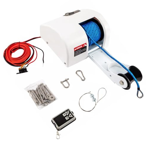 WSIKGHU Elektrische Ankerwinde 12V, Seilwinde für Boote mit Drahtloser Fernbedienung, Süßwasser Salzwasser Bootswinde für Anker bis 25LBS, Länge des Ankerseils: 30 M