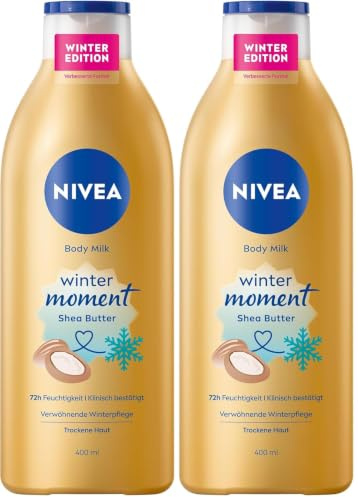 NIVEA Body Milk Winter Moment, Body Lotion mit Tiefenpflege Serum für 72h Feuchtigkeit, Körperlotion mit Sheabutter für trockene Haut, mit einzigartigem Winterduft (400 ml) (Packung mit 2)