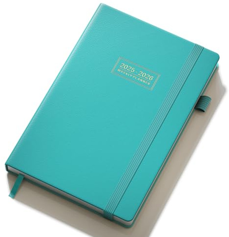 TDOLISSTE - Kalender 2025-2026 Wochenplaner A5 Terminplaner für Lehrer, Schüler, Büro, Mehrsprachiges 1 Woche 2 Seiten, Juli 2025 - Dezember 2026 (Cyan)