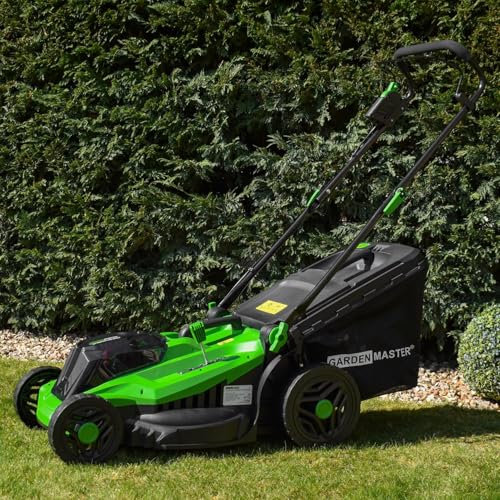 Garden Master 40V Cordless Lawn Mower | 43cm cutting width | Twin 4ah Battery and Charger Included | 50L Grass Collection | Adjustable Cutting Height | Compact & Foldable | Black & Green