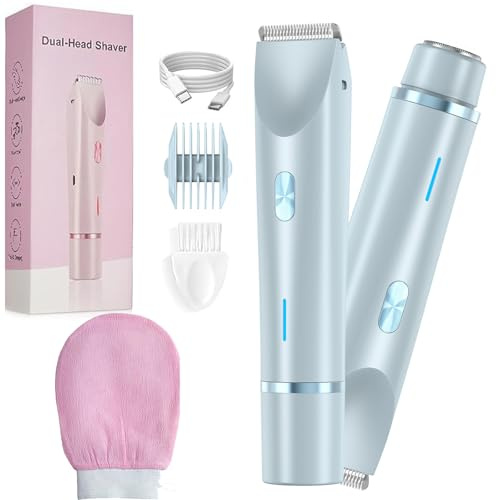Beauty Bloom - Afeitadora Beauty Bloom V2, afeitadora corporal 2 en 1 para mujer, para piernas, brazos, axilas, zona púbica, húmedo y seco, recargable por USB, IPX7 impermeable y fácil limpieza (azul)