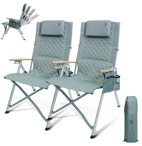 ARURU Campingstuhl Faltbar, Hochlehner Rückenverstellbar in 4 Positionen bis 150 KG Klappstuhl Gartenstuhl Getränkhalter mit Seitentasche Angelstuhl Outdoor Für Camp Garten Balkon (Cyan, 2 PCS)