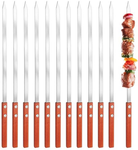Hawdows 12 Pezzi Spiedini Acciaio Inox per Barbecue, 40cm Spiedini per Barbecue Riutilizzabili, Accessori per Spiedi di Carne per Barbecue all'aperto, Robusto e Durevole, Non facile da piegare