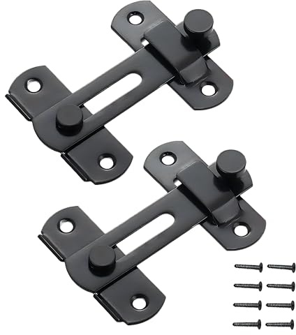 2 Pack Heavy-Duty Metal Gate Latch, 180° Flip Sliding Gate Bolt in Black, Garden Gate Latch for Wooden Gates, Door Latch and Gate Lock for Shed, Fence, and Outdoor Door Lock Use