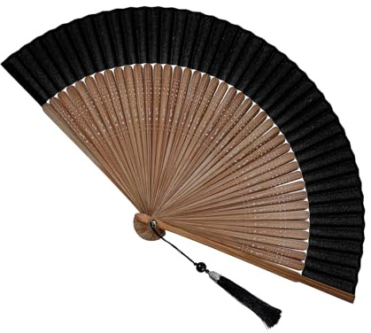 Faltbarer Handfächer für Damen, Vintage Retro Nylon-Stoff Bambusfächer, Kompakt und Tragbar für Hochzeiten, Partys, Auftritte, Home Deko und Festliche Geschenke