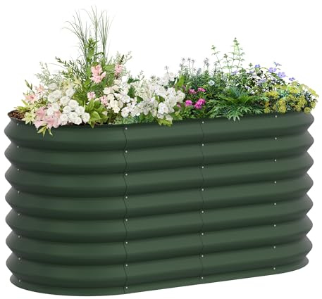 FIVMEN Jardinière surélevée - 240 x 60 x 60 cm - En acier galvanisé - Grande jardinière extérieure - Jardinière précoce - Parterre de jardin ovale - Pour jardin, balcon, vert