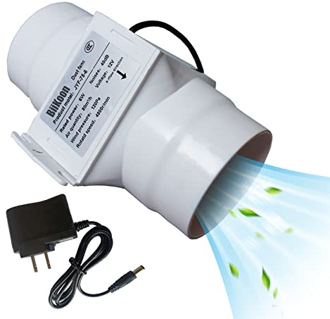 Ventilatore da 3 Pollici con Condotto, velocità del Vento Forte, Ventilatore di Scarico in Linea variabile, estrattore da 12 V, Potente Filtro Silenzioso da 47 Cfm, per Uso domesti