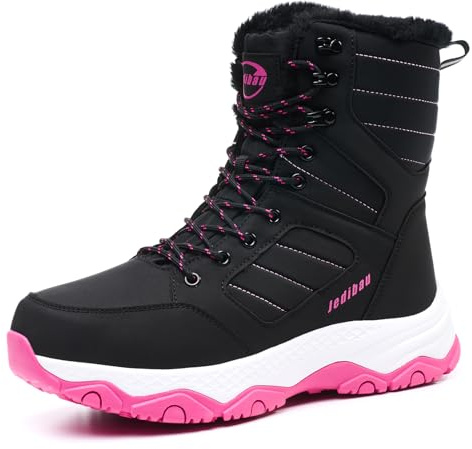 Jedibau Snow Boots for Women Waterproof Mid-Calf Booties Winter Hiking Boot Durable Warm Fur Lined Boot Non-Slip Warm Climbing Shoes Walking, Cold Weather（RED-41.5）