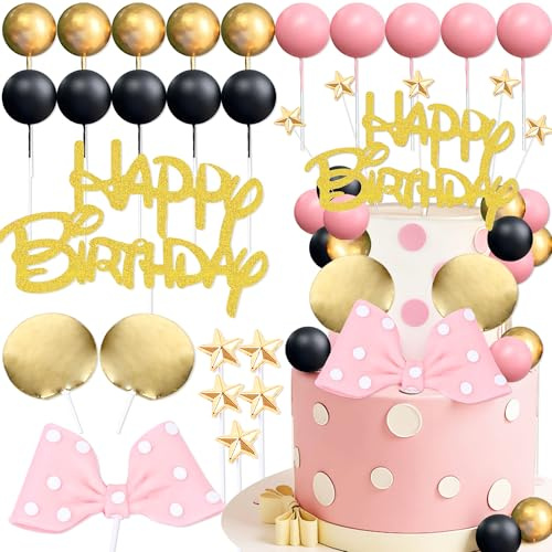 Mouse Cake Topper Pink Bow Ears Cake Decorations Glitter Mouse Cake Decoration for Girl Birthday Party Supplies