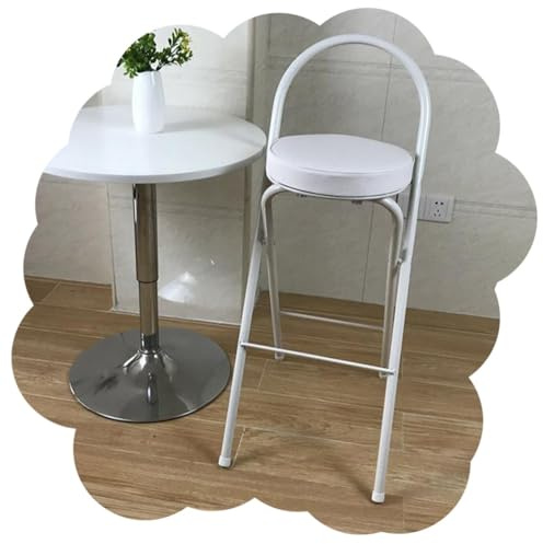 SMELEDFCFK Sedie Alte Pieghevole da Cucina Sgabelli da Bar Sedile Rotondo Sgabelli da Cucina Pieghevoli con Schienale Sedie da Bar Imbottiti con Poggiapiedi per Cucina Bancone(White,65cm)