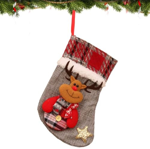 UZYXC Großer Weihnachtsstrumpf aus Filz zum Aufhängen, 22x15cm Rentier Motiv Socke für Geschenke, Weihnachtsbaum Deko für Kamin und Treppe, Festlicher Nikolausstrumpf für die Familie
