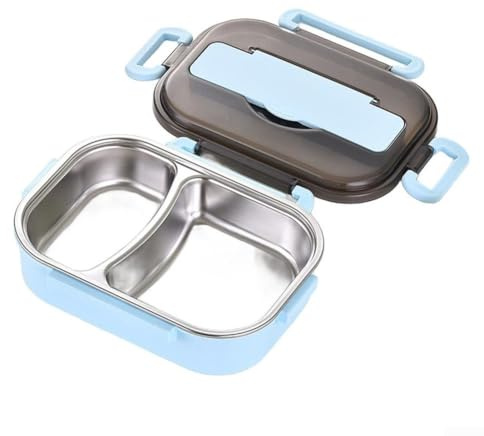 Fiambrera térmica portátil con acero inoxidable y cubiertos, contenedor aislado de capacidad de 1 litro para mantener la temperatura de las comidas (azul)