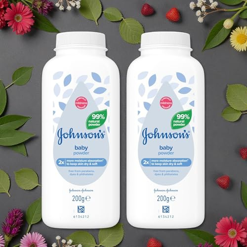 Johnson's Baby Powder 400g (2 x 200g Multipack) - Clinically Proven Mildness for Newborn Delicate Skin, Absorbs Moisture to Keep Skin Soft & Dry