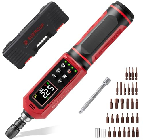SUERCUP 0.4-26.6in-lbs/0.045-3Nm Digital Torque Screwdriver, ±1% Accuracy Screwdriver Torque Wrench Set with LED Alarm, Buzzer, 9 Preset Mode, Data Storage, Used for Bike,Guns, Scope Mounting