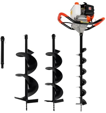 BJTDLLX 52 CC bensin jordborr 2-takts jordhålsborr staketstolpar, 2,3 hk stolpborr jordborr bensin, handhållen trädgårdsborr med 3 reservborrar 4 tum, 15 cm, 20 cm och 30 cm förlängningsstång