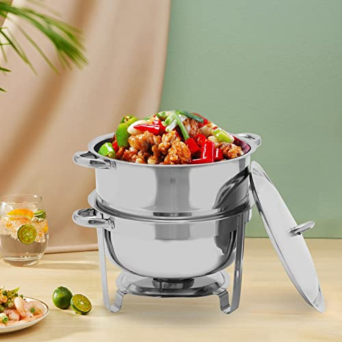 Jiabailie Chafing Dish Buffet Set,14 Qt Soup Chafer,Soup Warmer Catering Food Warmers,201 Stainless Steel Round Food Warming Tray with Fuel Holder for Event Party Holiday Dinners (Silver)
