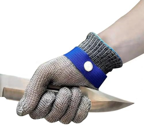 Kivner - Guante anticorte de malla de acero inoxidable 316L de nivel 5 – Guante de protección profesional para cocina, descamación de ostras, corte de carne y jardinería – Ambidextro S