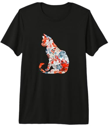 Gatto Origami Gatti Giapponesi in Fiore di ciliegio Giappone Maglietta Premium